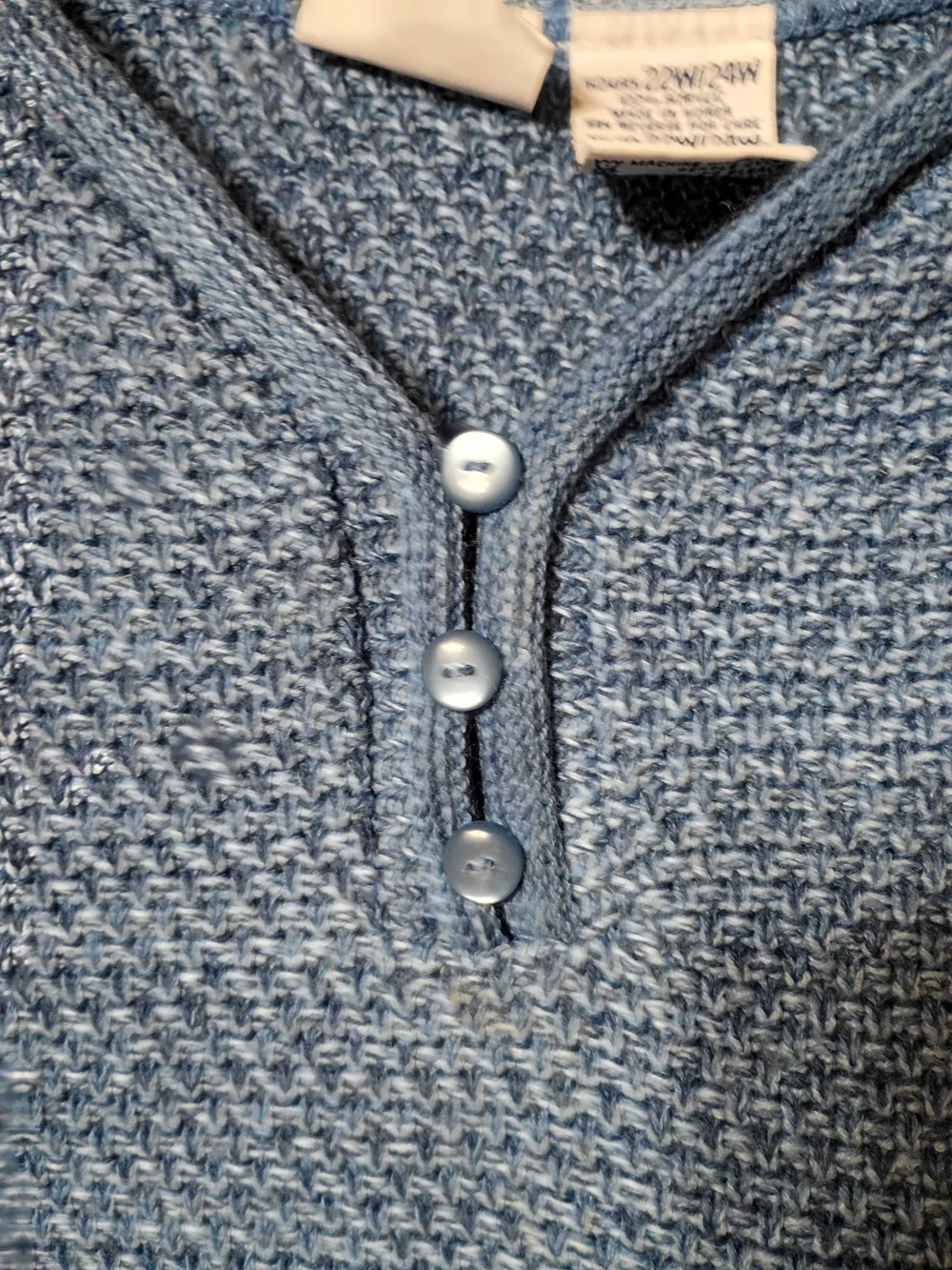 Bobbie Brooks Light Blue Knit V-Neck Sweater with Button Placket